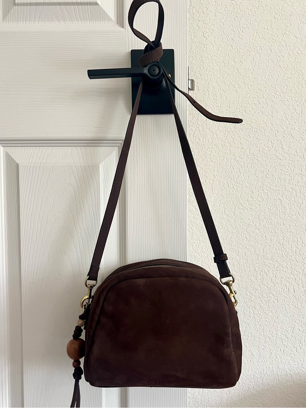 Lucky Brown Dark Brown Nubuck Leather Crossbody Bag